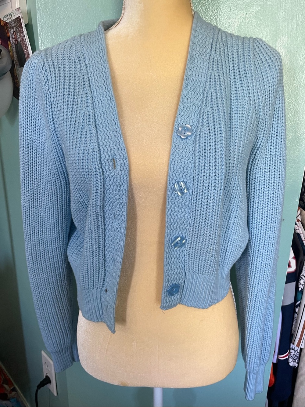 Adorable Baby Blue Jessica Simpson Knit Cardigan with Floral Buttons